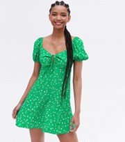 New Look Green Floral Tie Front Mini Dress